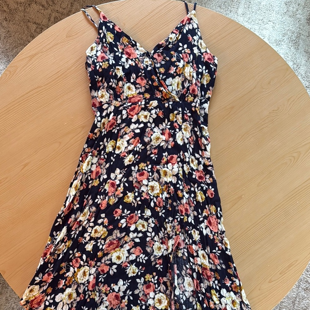 Floral Sleeveless Dress - Navy and Pink